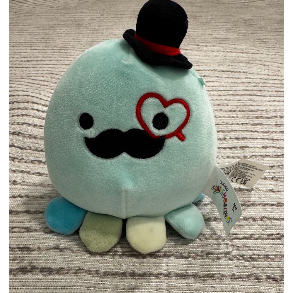 Squishmallows 5 Inch Zobey Octopus Dapper Top Hat Mustache Heart Monocle Teal